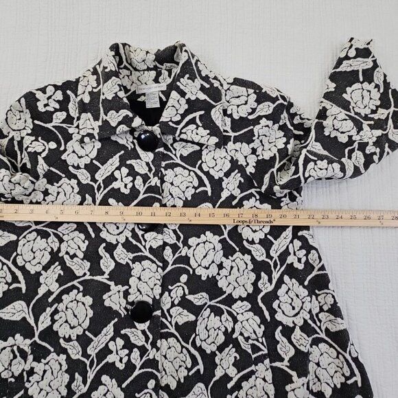 Newport News Overcoat Women's Size 12 Black White Floral Pockets Lined EUC - Picture 7 of 12